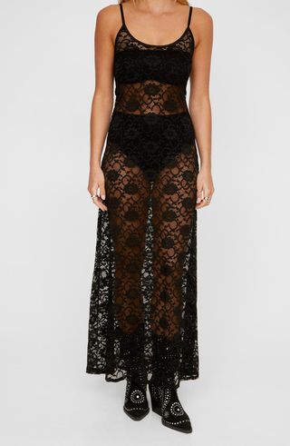 Sheer Scoop Neck Lace Slipdress