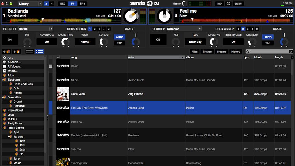 Serato DJ: two deck library view