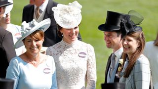 Carole Middleton, Catherine, Princess of Wales, James Tollemache and Princess Florence von Preussen at day 1 of Royal Ascot in 2017