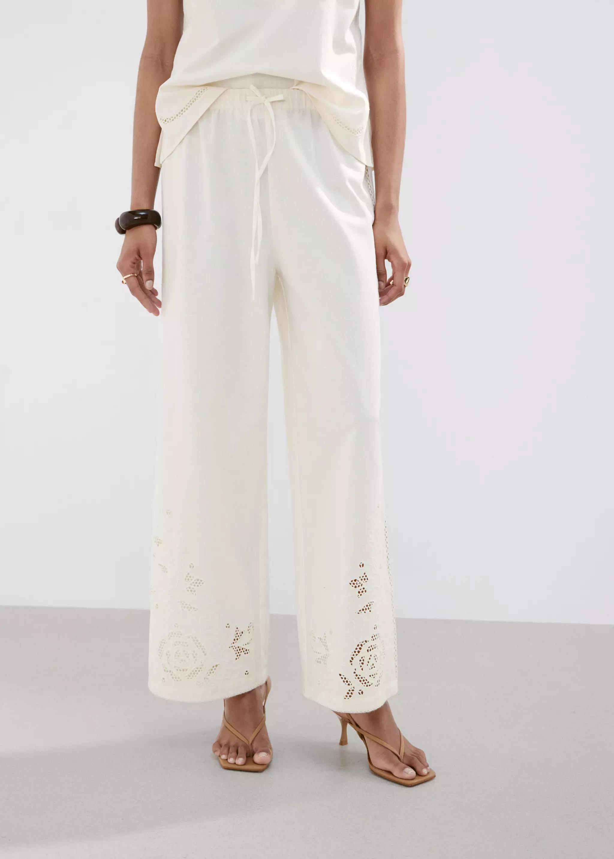Openwork-Embroidered Palazzo Pants - Women | Mango Usa