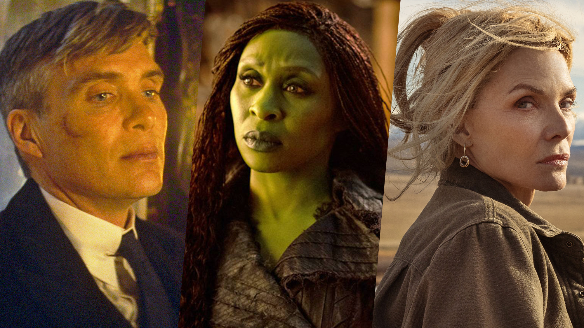 (L-R) Cillian Murphy in "Peaky Blinders: The Immortal Man"; Cynthia Erivo in "Wicked: For Good"; Michelle Pfeiffer in "The Madison"