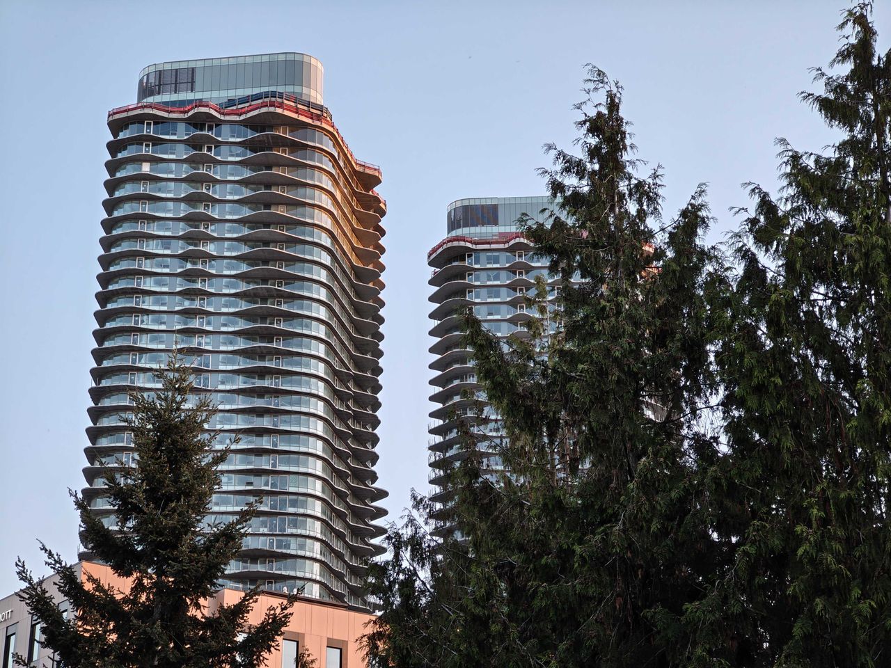 Two buildings and some trees
