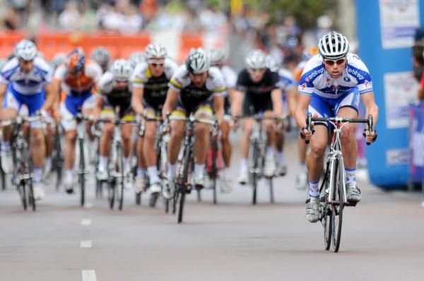 Michael Verheyen makes an early attack and breaks away from the peloton
