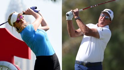 Paige Spiranac and Phil Mickelson after hitting driver