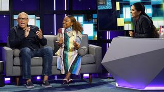 Larry Wilmore, left, as seen with Lilly Singh, right, and Quinta Brunson on "A Little Late With Lilly Singh." Wilmore is getting a weekly series on NBCUniversal's Peacock service in September 2020.