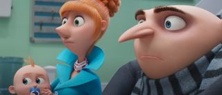 Gru and Lucy looking shocked in Despicable Me 4