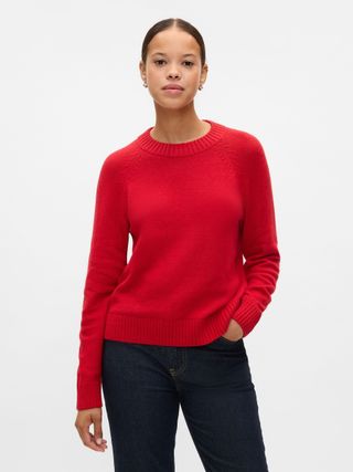 Red Cashsoft Textured Crew Neck Jumper