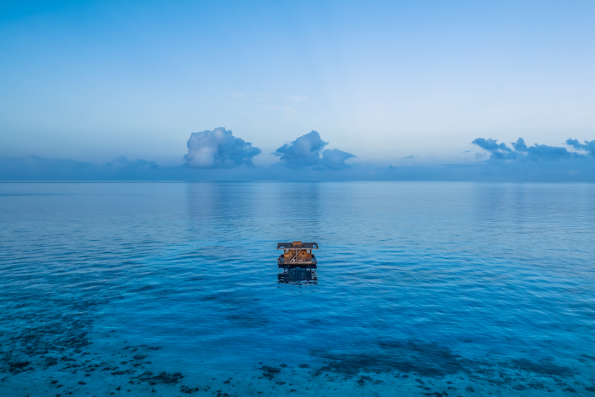 An aerial view of the Manta Resort Pemba Island's Underwater Room