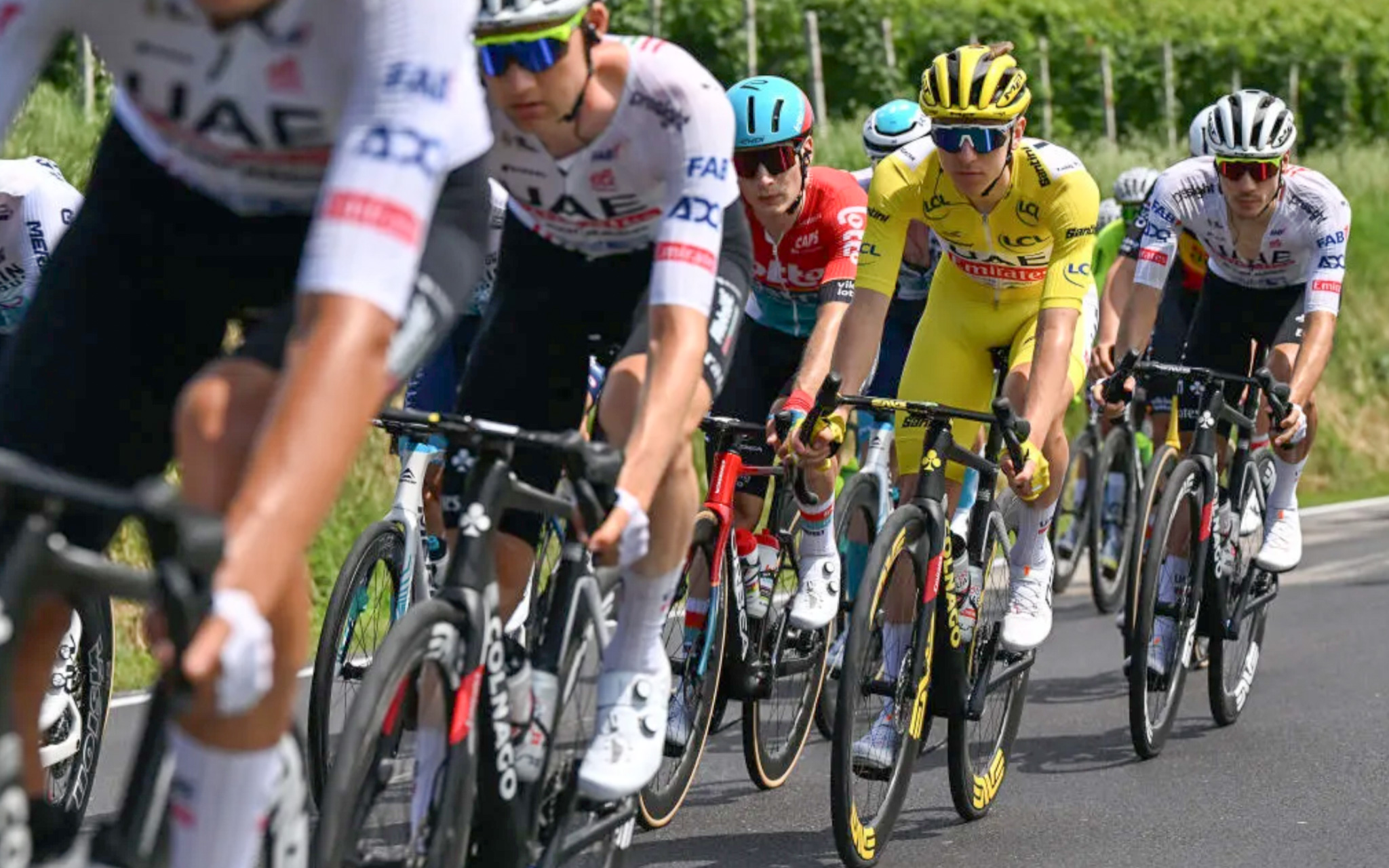 UAE riding in the TDF with Tadej Pogačar in the yellow jersey