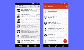 Comparing the Gmail app after it's received the Material Design treatment