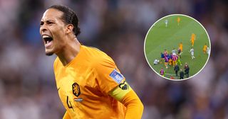 Virgil Van Dijk of Netherlands reacts during the FIFA World Cup Qatar 2022 quarter final match between Netherlands and Argentina at Lusail Stadium on December 09, 2022 in Lusail City, Qatar.