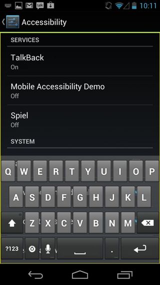 The Talkback settings screen showing the 'Explore by touch' tutorial