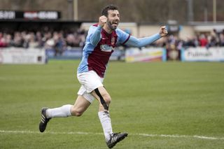 Julio Arca celebrates a goal for South Shields in the FA Vase in 2017.