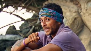 Joe points at the camera while giving a confessional on Survivor.