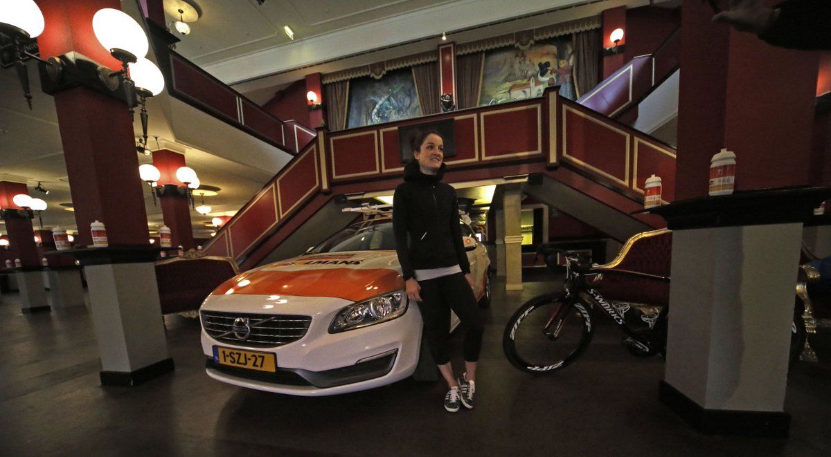 Lizzie Deignan with one of the team's vehicles