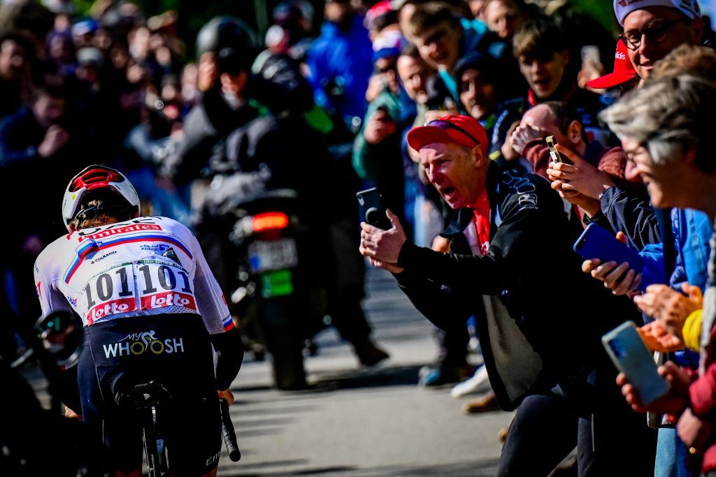 Slovenian Tadej Pogacar of UAE Team Emirates pictured in action during the men elite race of the Liege-Bastogne-Liege one day cycling event, 254,5 km km from Liege, over Bastogne to Liege, Sunday 21 April 2024. BELGA PHOTO DIRK WAEM (Photo by DIRK WAEM / BELGA MAG / Belga via AFP)