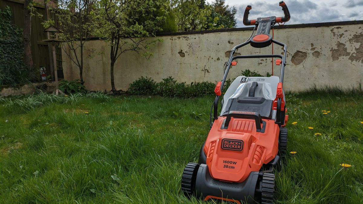 The Black + Decker BEMW472ES mower, shown in our reviewer&#039;s yard