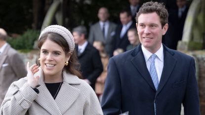 Princess Eugenie and Jack Brooksbank attend the Christmas Day service at St Mary Magdalene Church on December 25, 2022 in Sandringham, Norfolk. King Charles III ascended to the throne on September 8, 2022, with his coronation set for May 6, 2023. 