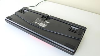 The Keychron C3 Pro flipped over on a desk