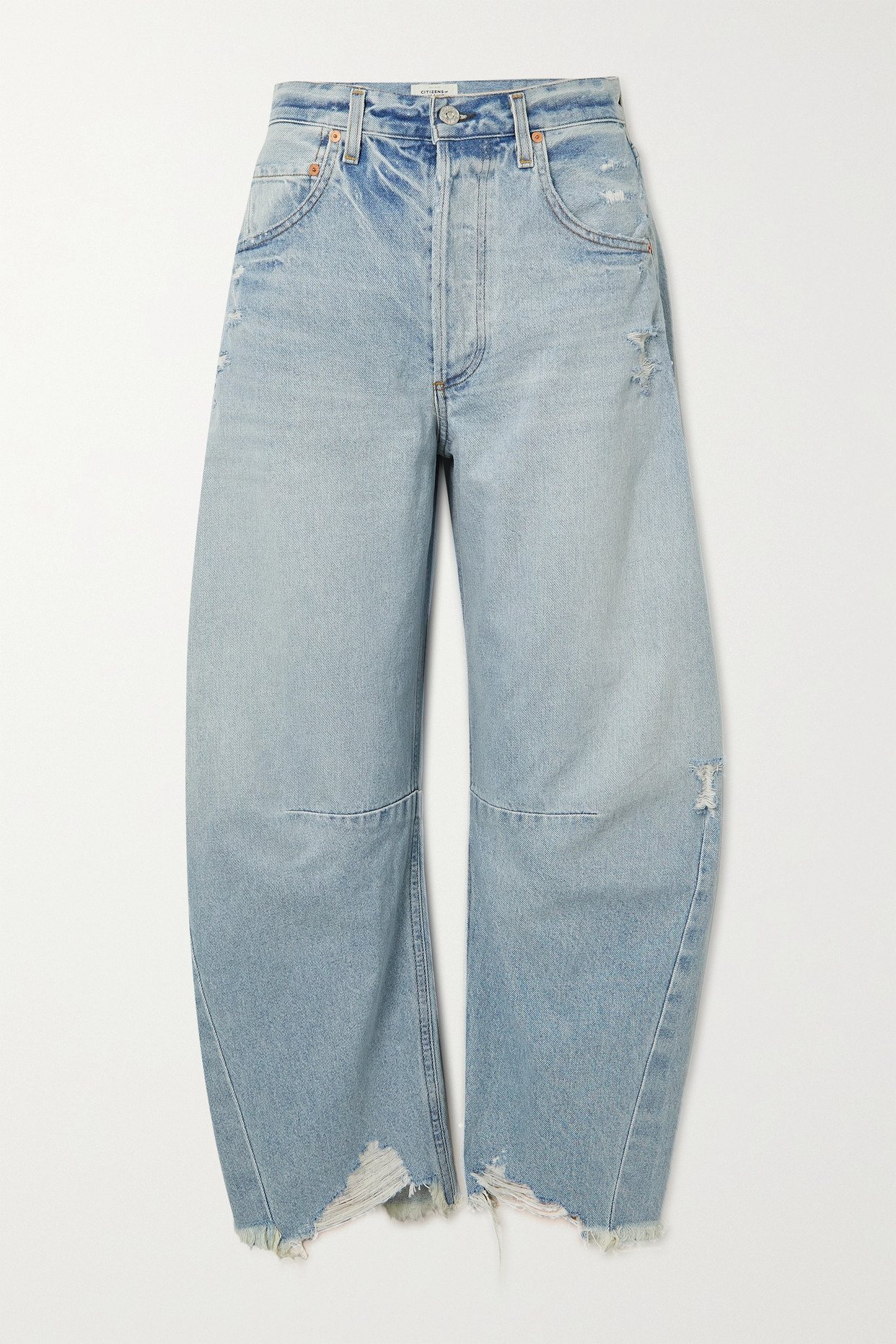Horseshoe Distressed High-Rise Tapered Jeans