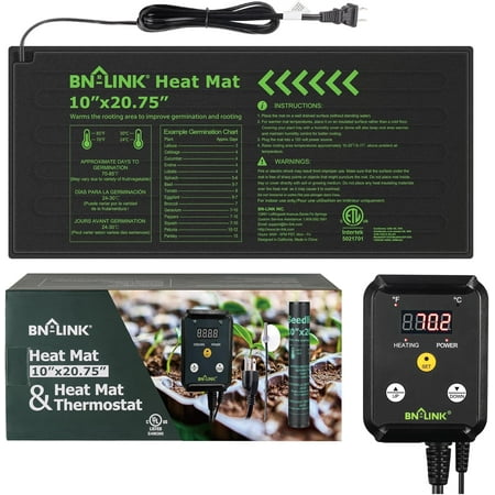Bn-Link Seedling Heat Mat Heating Pad 10&quot; X 20.75&quot; With Digital Thermostat Controller Combo Set Waterproof for Indoor Seed Starting and Plant Germination