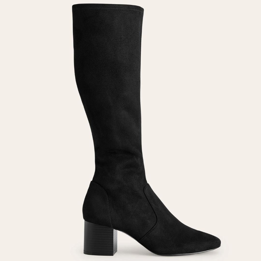 Boden Black Heeled Stretch Knee High Boots
