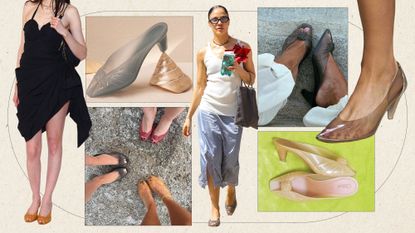 Collage of women wearing the Cinderella shoe trend.