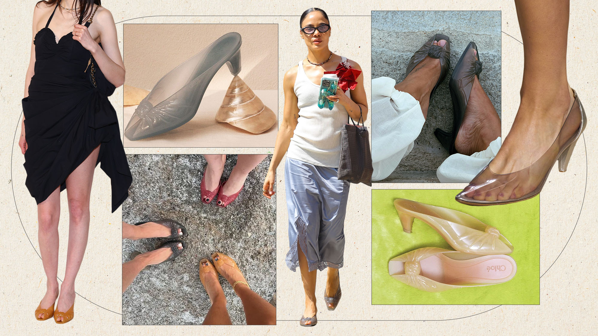 Collage of women wearing the Cinderella shoe trend.