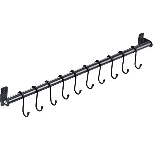 Kingrack Kitchen Rail Pan Hanger, Utensil Hanging Bar Rack, Bathroom Towel Bar, Wall Mounted Hanger, Organizer for Hanging Knives, Pot and Pan, Bags on Living Room With 10 Removable S Hooks, 570mm X 1