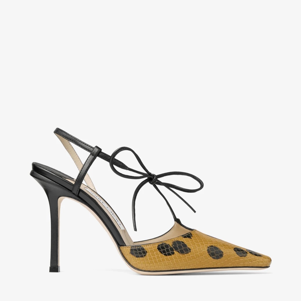 Jimmy Choo, Spotted Elaphe-Printed Leather Sandal with Knot Detail