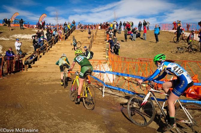Riders dismounting for the big set of stairs