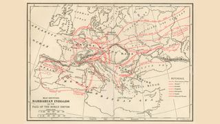 Map of Barbarian routes into the Roman Empire.