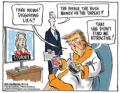 Political cartoon U.S. Trump Stormy Daniels affair allegations 60 Minutes interview