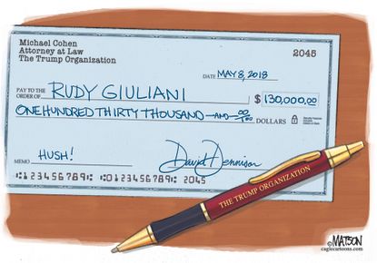 Political cartoon U.S. Trump hush money Rudy Giuliani Michael Cohen David Dennison
