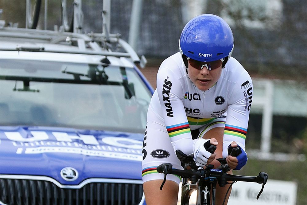 Linda Villumsen (UnitedHealthcare) in the TT world champion's skin suit