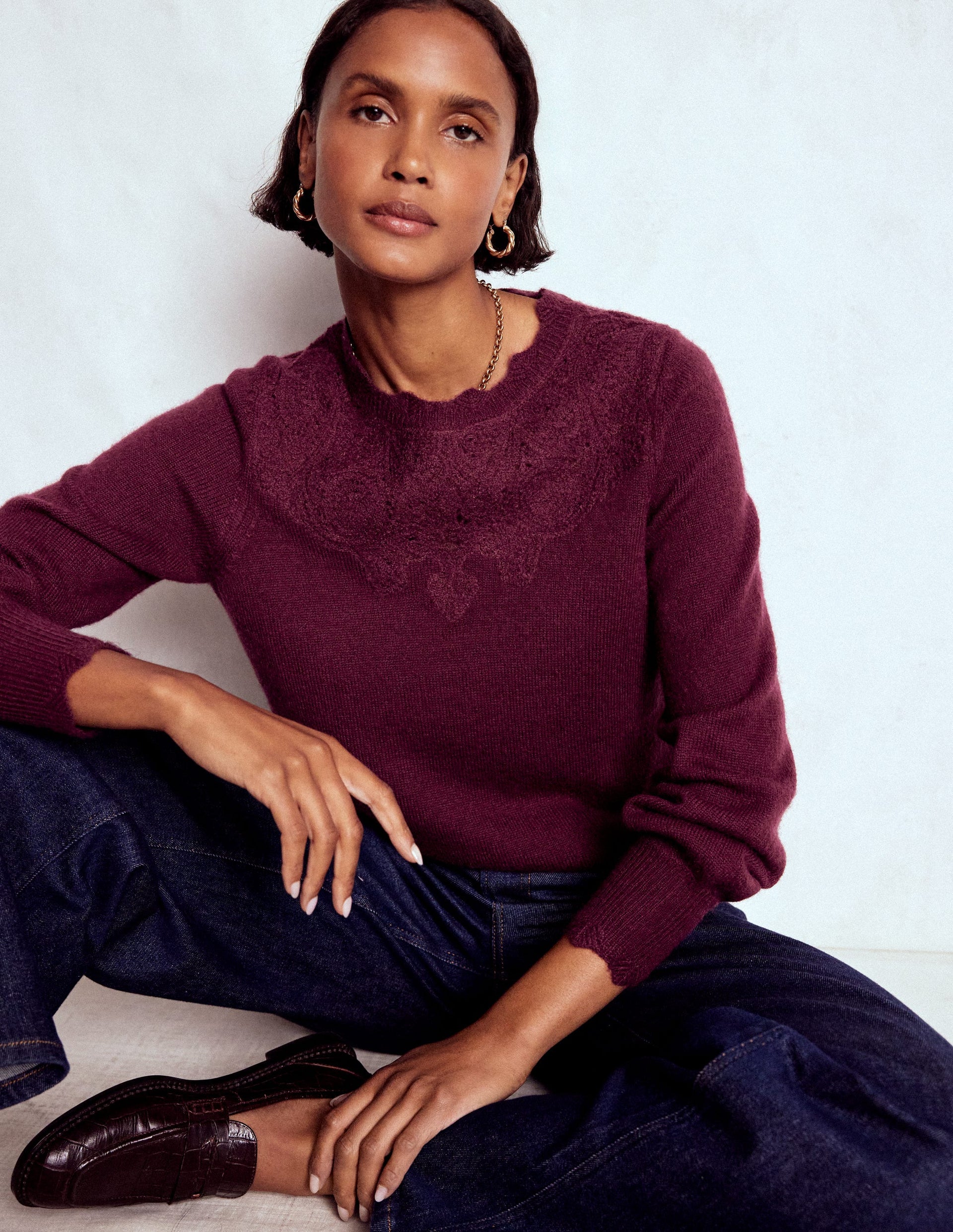 Fluffy Embroidered Sweater-Deep Wisteria