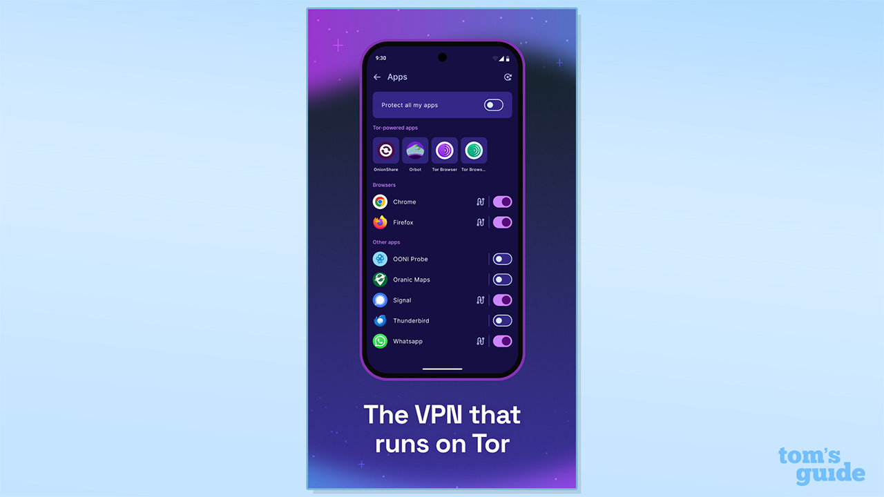 Tor VPN Beta Google Play Store image showing the app&#039;s split tunneling-like feature