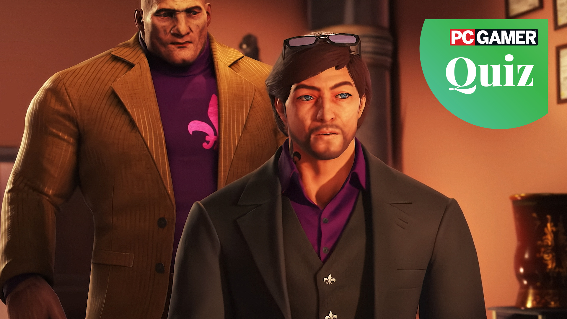 Saints Row: The Third characters with the PC Gamer quiz logo in the corner