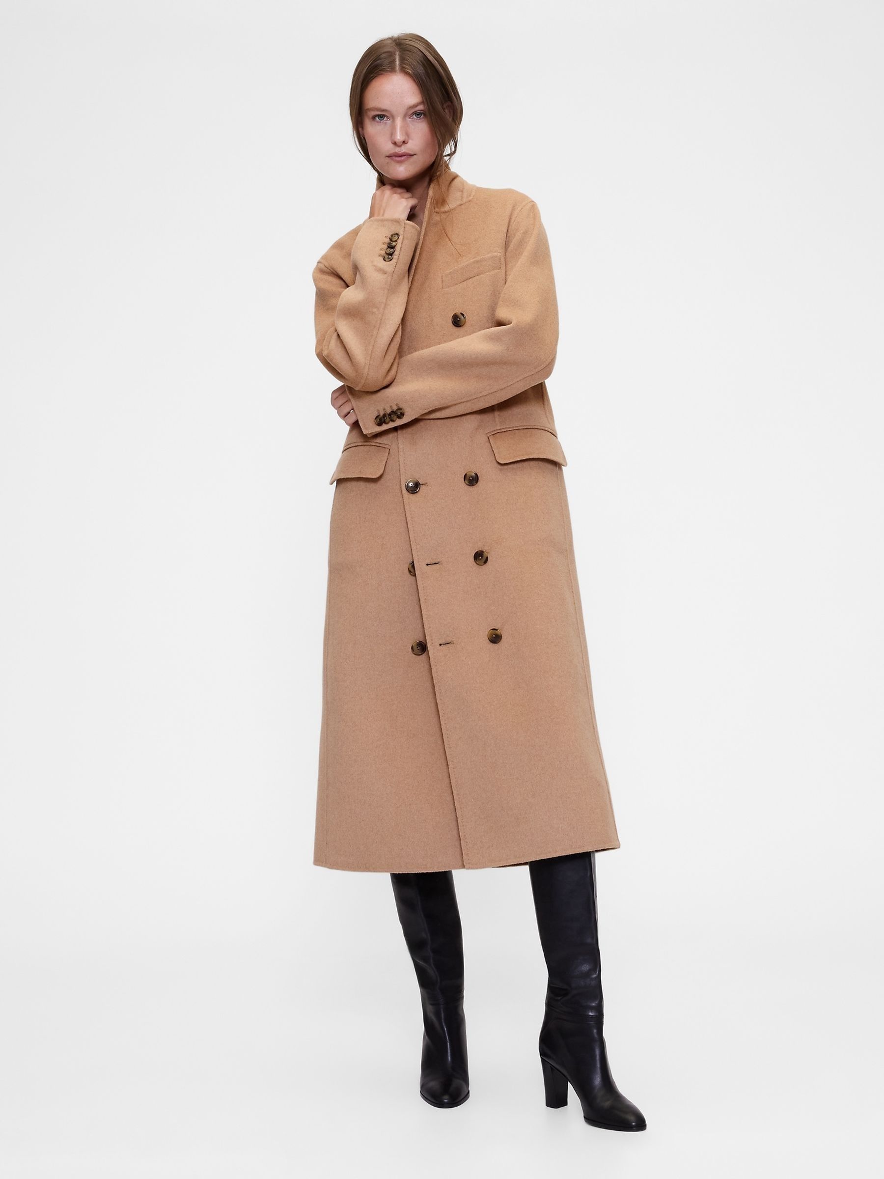 Gapstudio Brown Wool-Blend Double-Breasted Coat