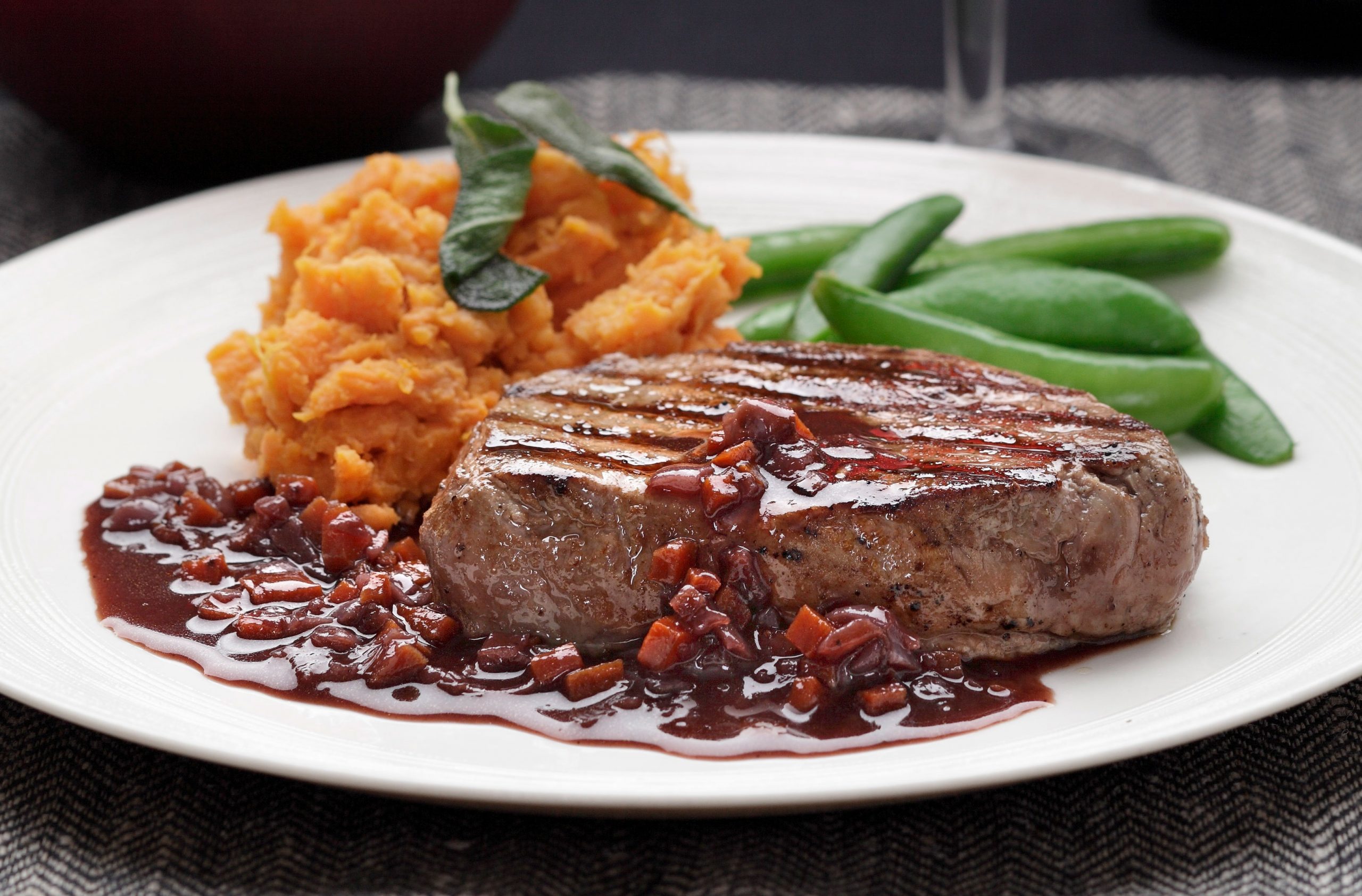 Fillet steak with red wine sauce. 