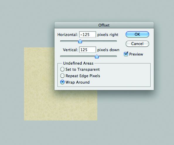I selected a part of the background to create a tileable image from, pulled this into a new file, and used the Offset tool
