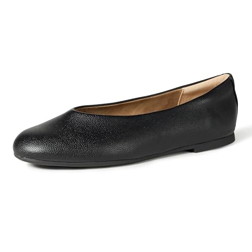 Amazon Essentials Women's High Vamp Ballet Flats, Black Faux Leather, 8.5
