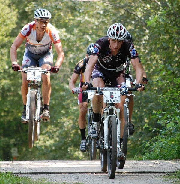 Darren Braun (Adventure 212 / Specialized), who finished second overall in the series, catches some air with the lead group at the WORS Reforestation Ramble on August 22nd.