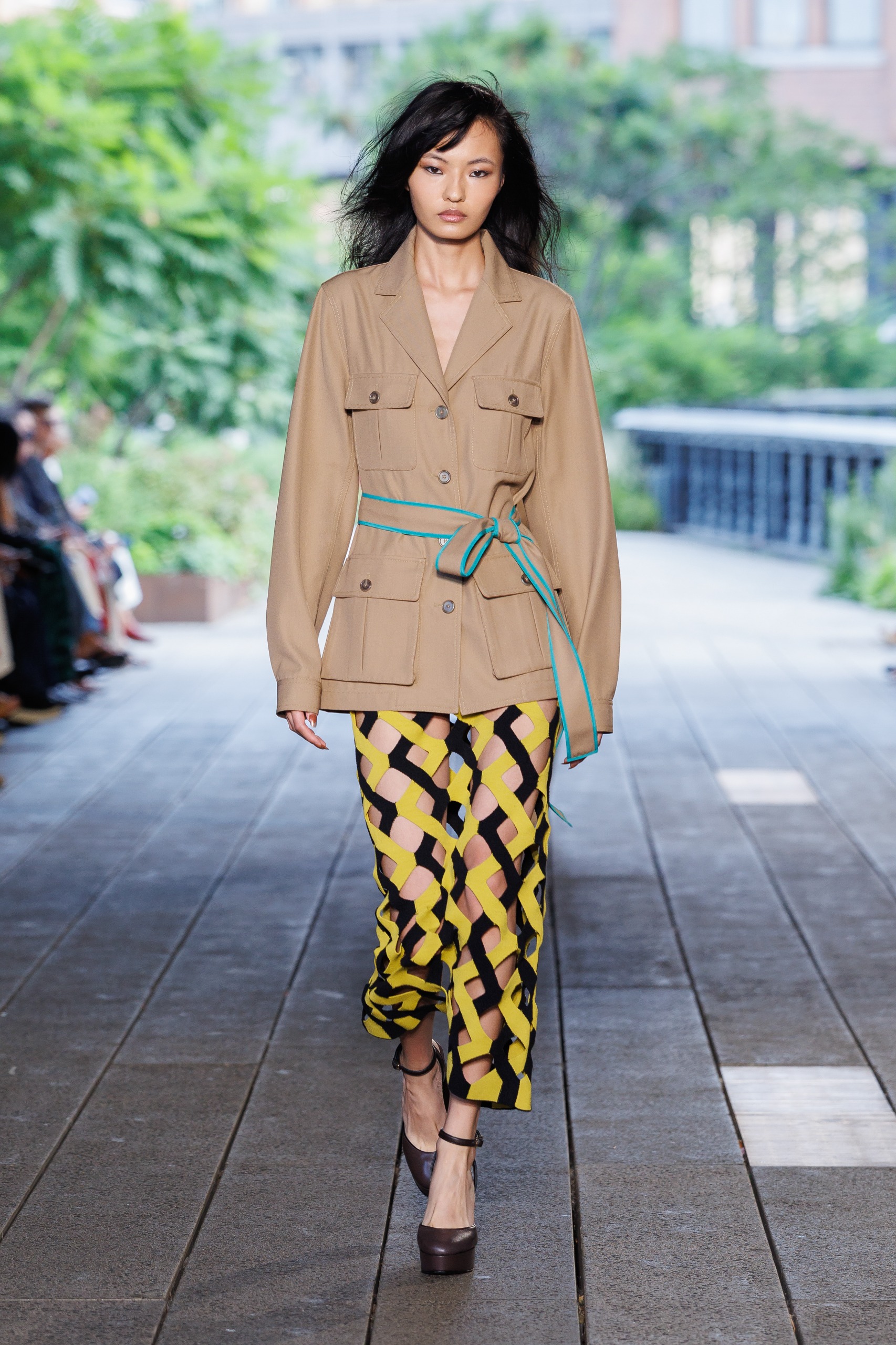 A model wearing on the DVF Spring 2027 runway at New York Fashion Week.