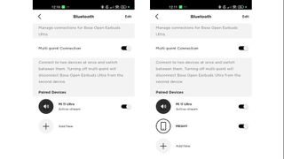 Bose app showing Bluetooth multi-point functionality with two devices connected at the same time