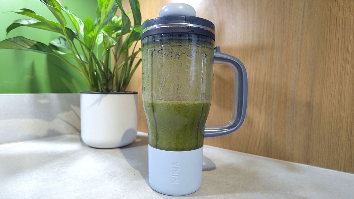 Ninja BlendBoss blender containing blended green juice