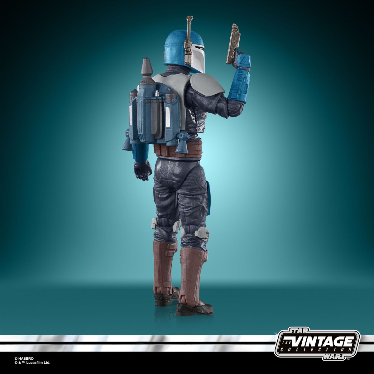 The Mandalorian Fleet Commander action figure on a blue and black background