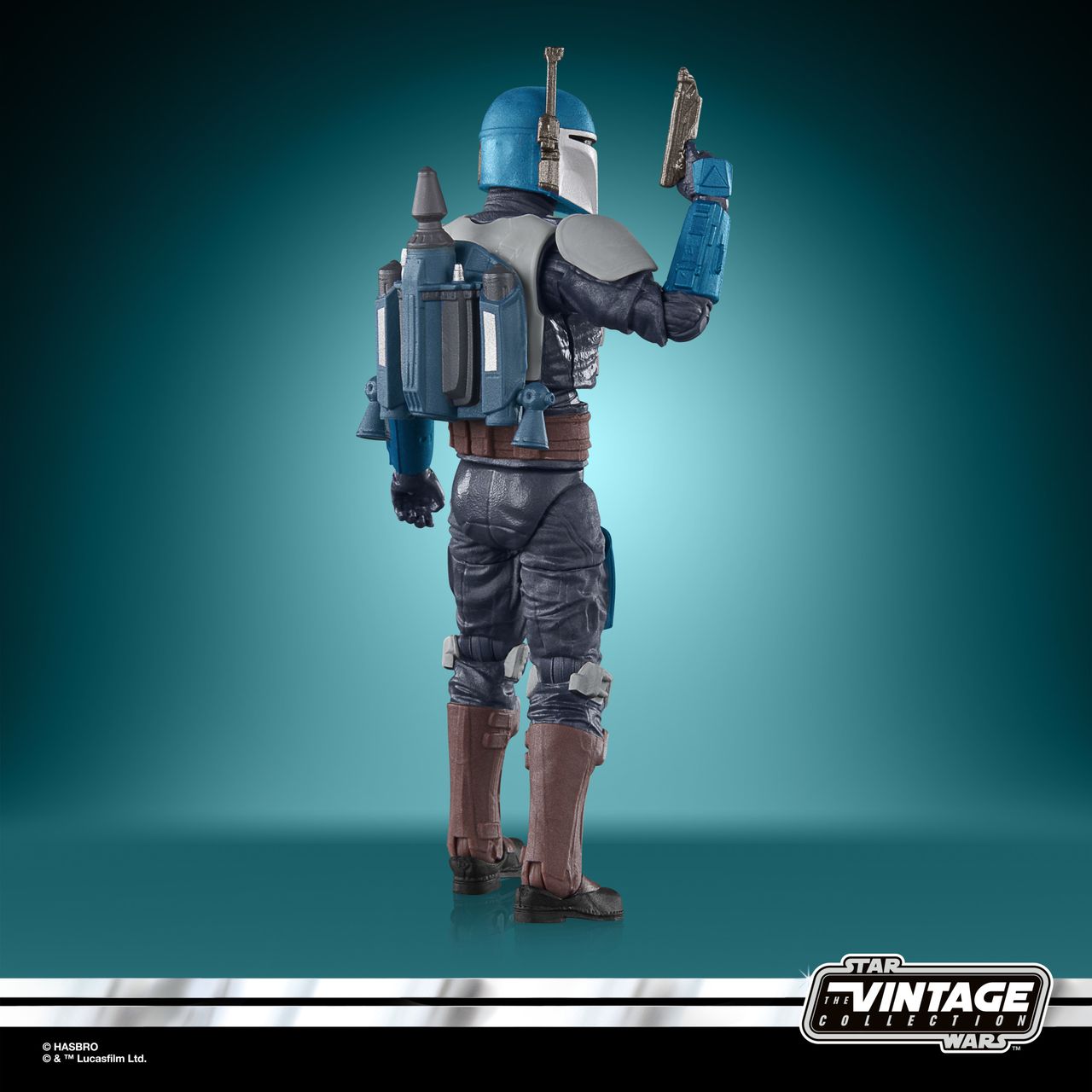 The Mandalorian Fleet Commander action figure on a blue and black background