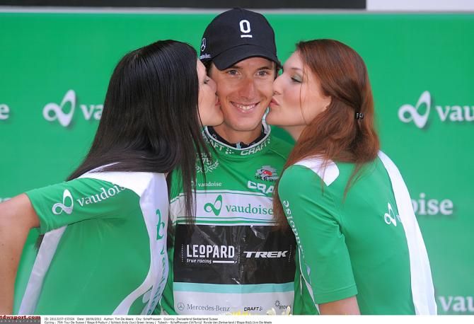Andy Schleck in the mountains jersey at the 2011 Tour de Suisse