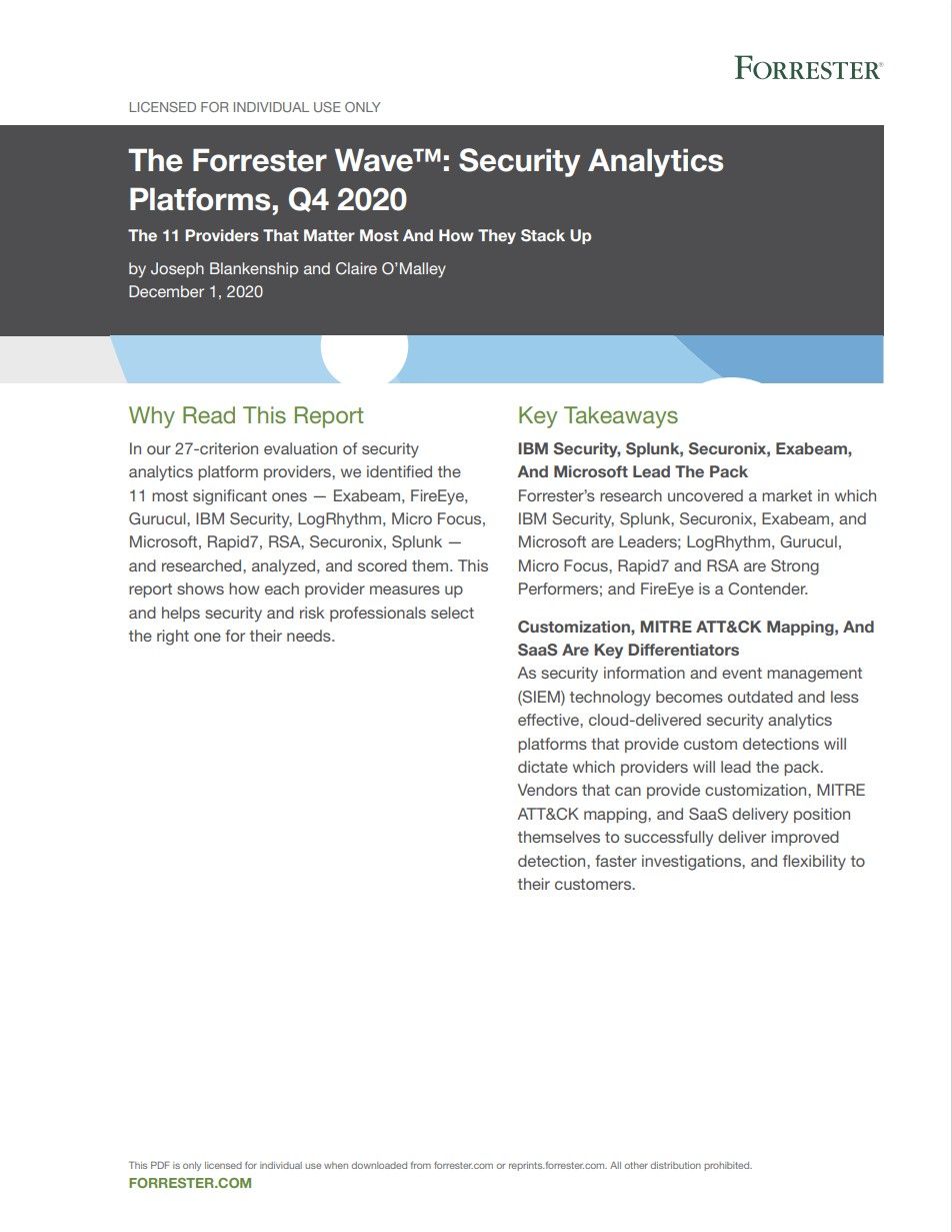 The Forrester Wave: Top security analytics platforms - whitepaper from IBM